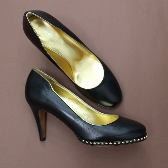 Unique Studded DKNY Leather Heels in Gold - Size 8 - Picture 3 of 9